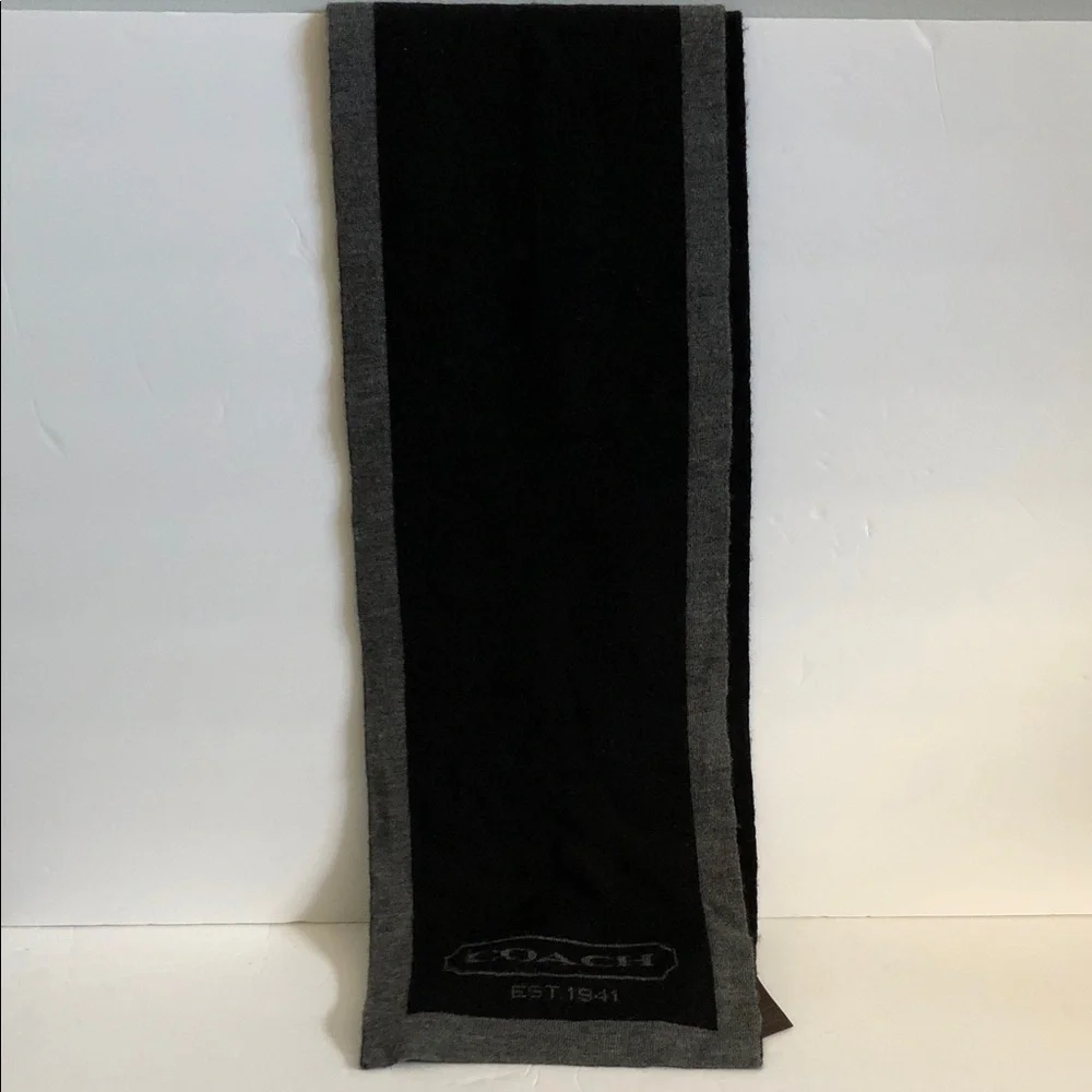Coach Black and Gray Logo Knit Scarf